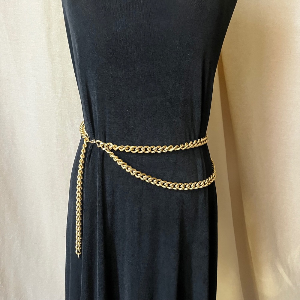Vintage Matte Gold Tone Curb Chain Belt Adjustable Wrap Waist Hip 37"